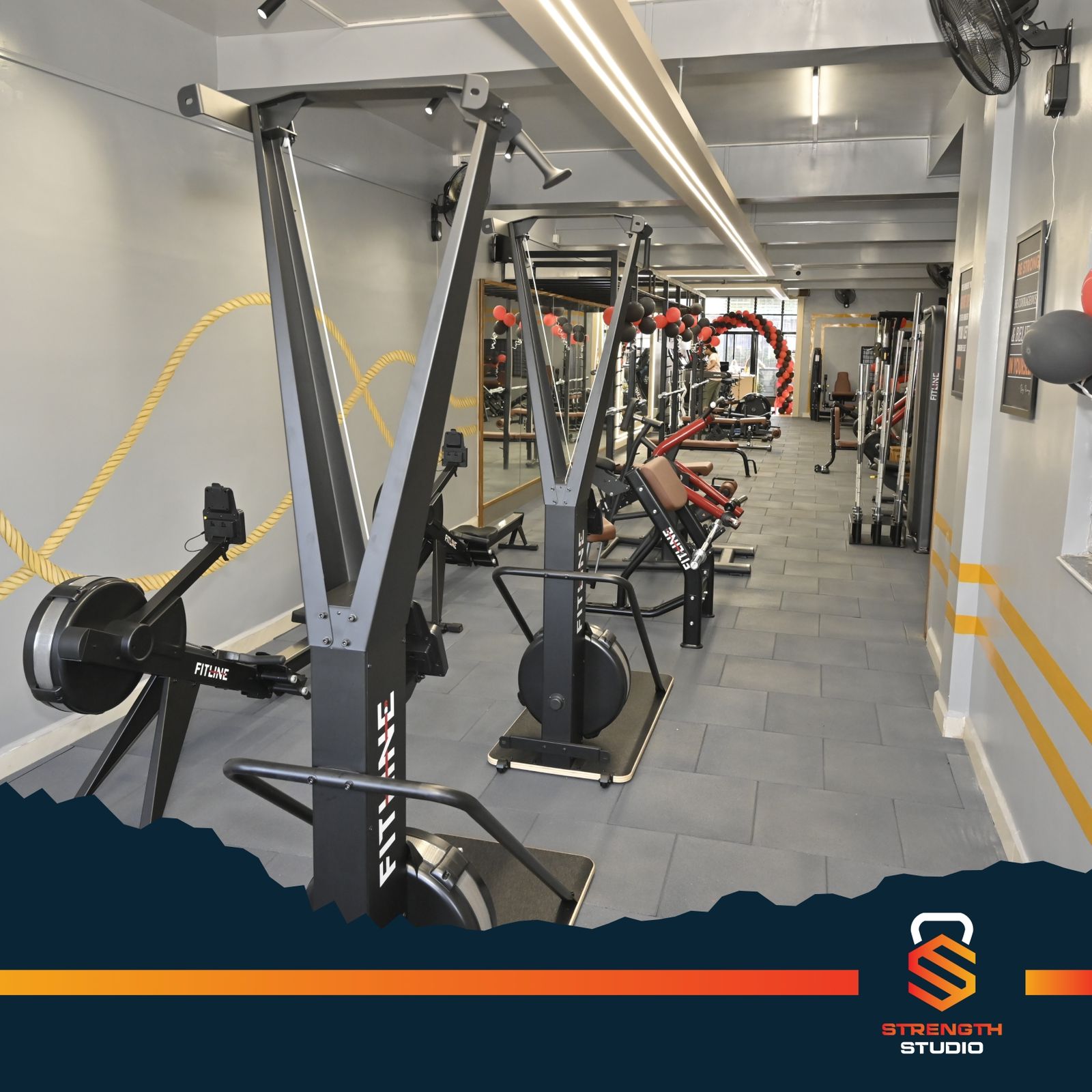 Complete gym setup with all fitness equipment at Strength Studio Belagavi Karnataka