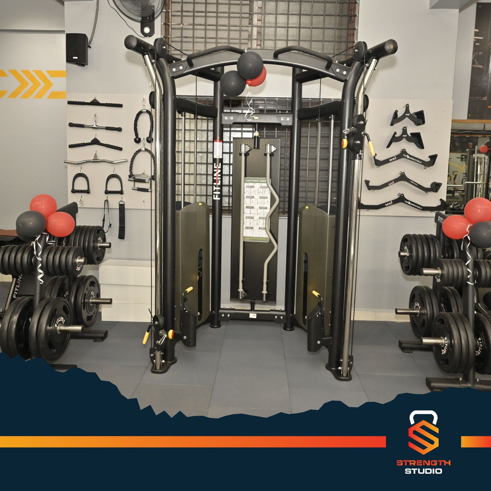 Strength training power zone with barbells and plates at Strength Studio Belagavi